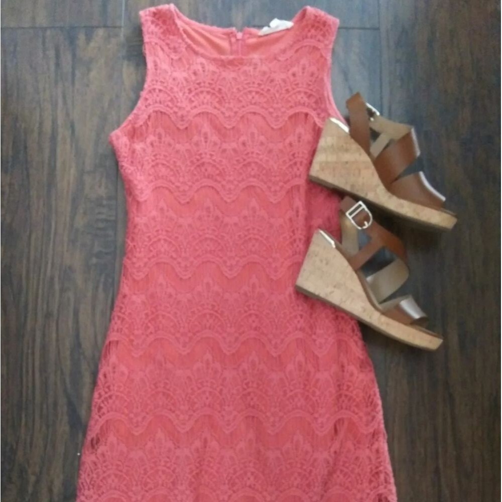 Stella Luce Coral Salmon Sleeveless Lace Dress Size Small